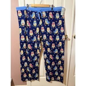 Nite Nite Munki Munki Pajama Pants Womens 3X Blue Owl Print Lounge Pants New